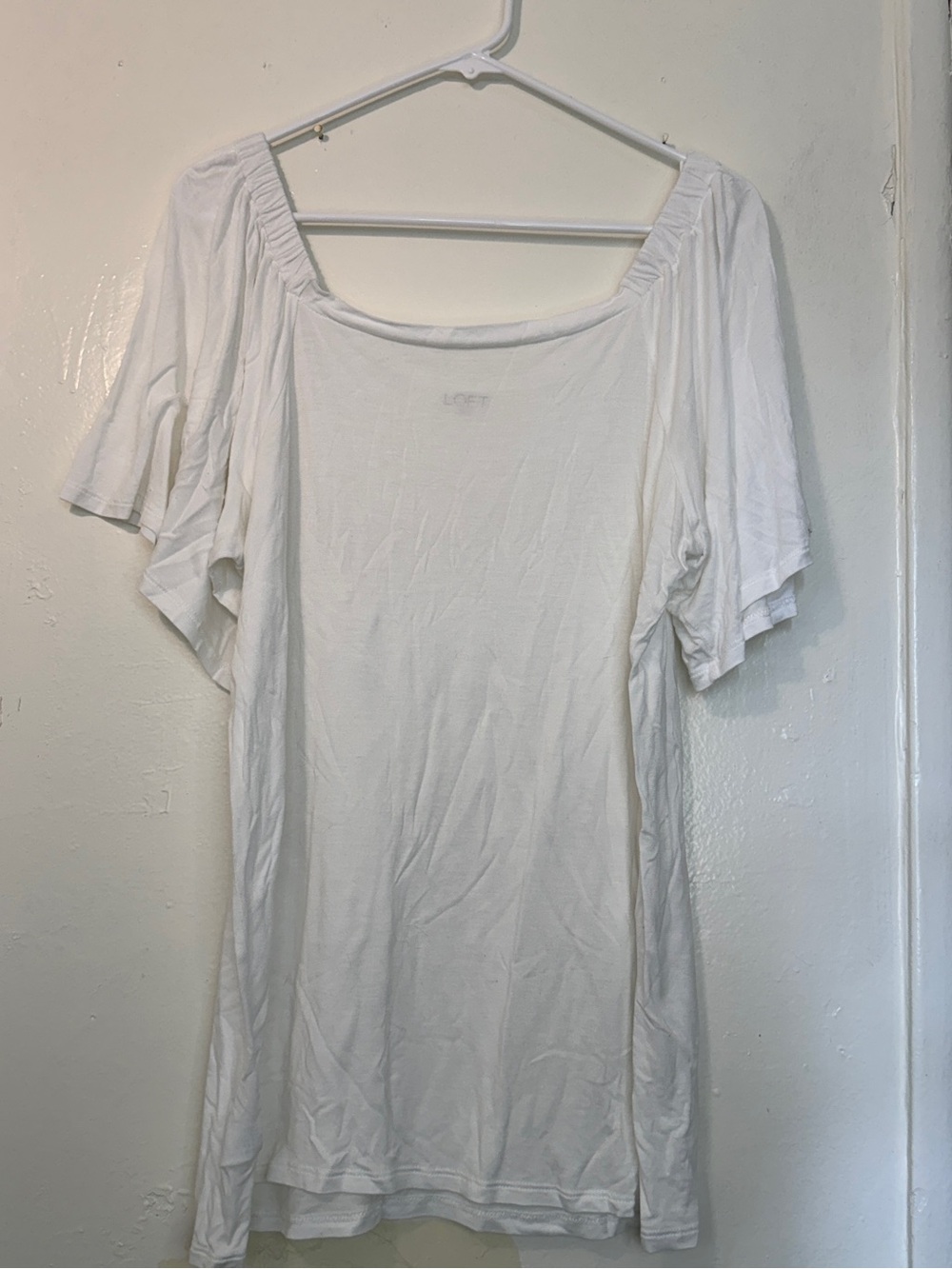 LOFT Outlet White Square Neck Flutter Sleeve Top Large Cottagecore Boho Blouse